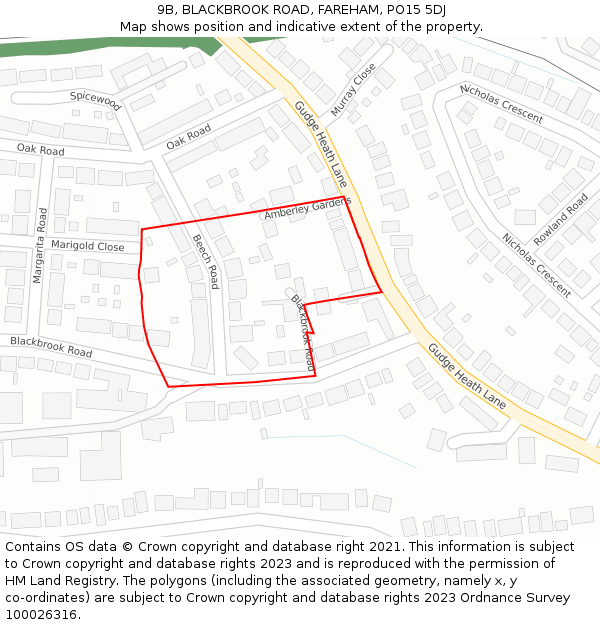 9B, BLACKBROOK ROAD, FAREHAM, PO15 5DJ: Location map and indicative extent of plot