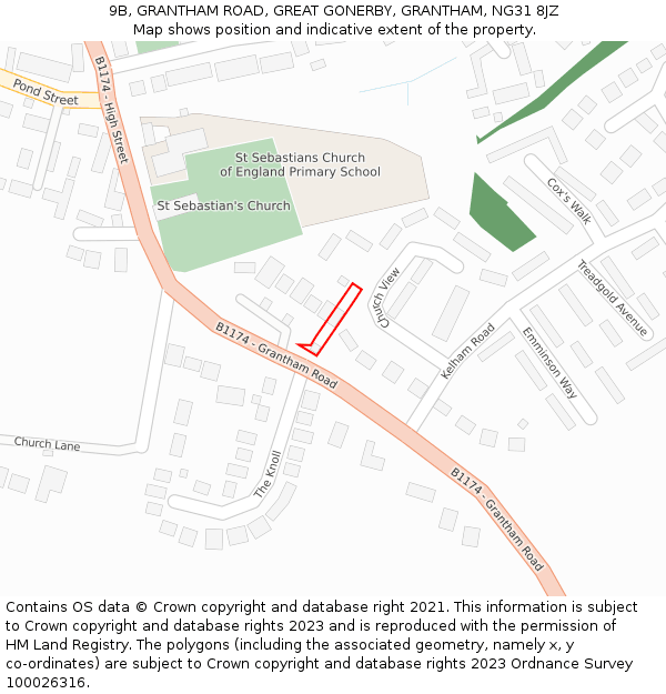 9B, GRANTHAM ROAD, GREAT GONERBY, GRANTHAM, NG31 8JZ: Location map and indicative extent of plot