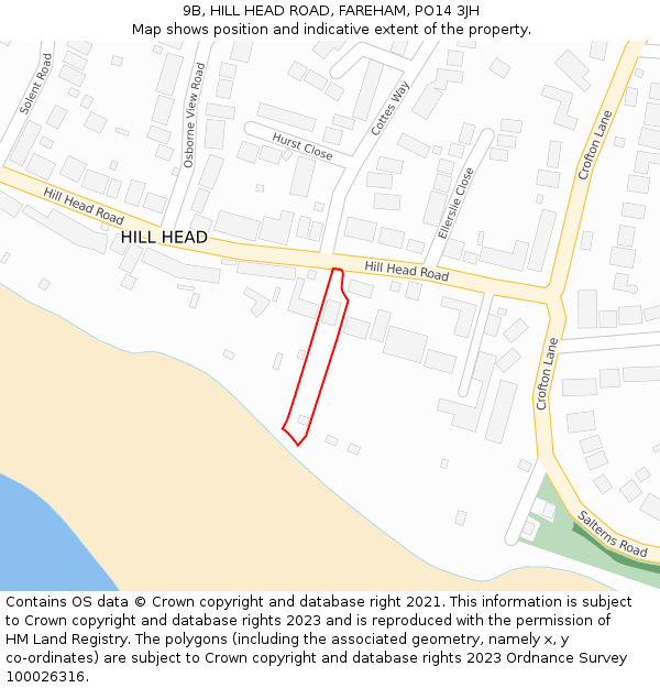 9B, HILL HEAD ROAD, FAREHAM, PO14 3JH: Location map and indicative extent of plot