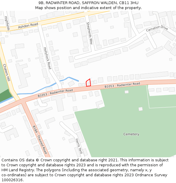 9B, RADWINTER ROAD, SAFFRON WALDEN, CB11 3HU: Location map and indicative extent of plot