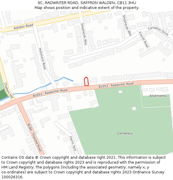 9C, RADWINTER ROAD, SAFFRON WALDEN, CB11 3HU: Location map and indicative extent of plot