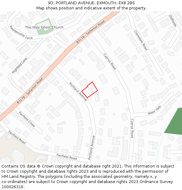 9D, PORTLAND AVENUE, EXMOUTH, EX8 2BS: Location map and indicative extent of plot