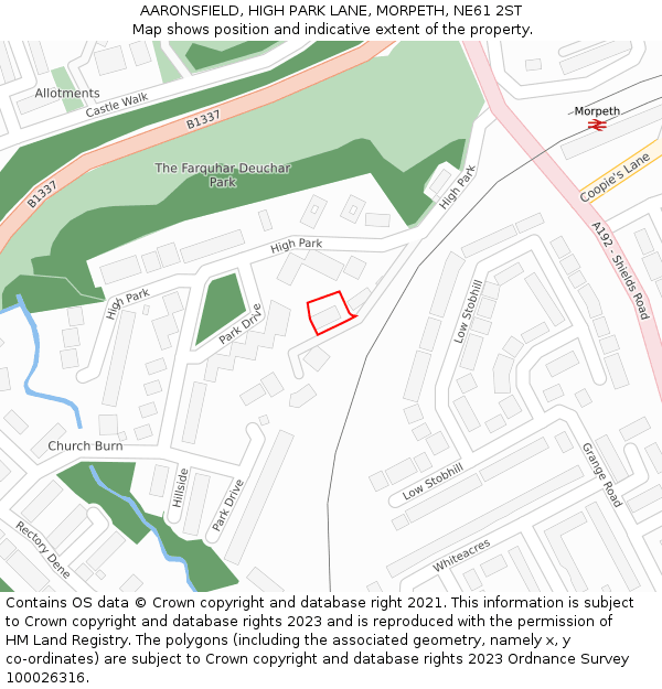 AARONSFIELD, HIGH PARK LANE, MORPETH, NE61 2ST: Location map and indicative extent of plot