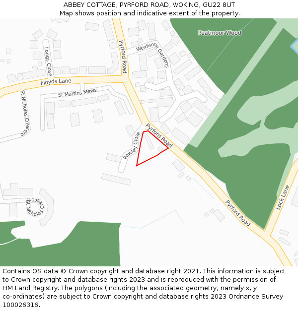ABBEY COTTAGE, PYRFORD ROAD, WOKING, GU22 8UT: Location map and indicative extent of plot