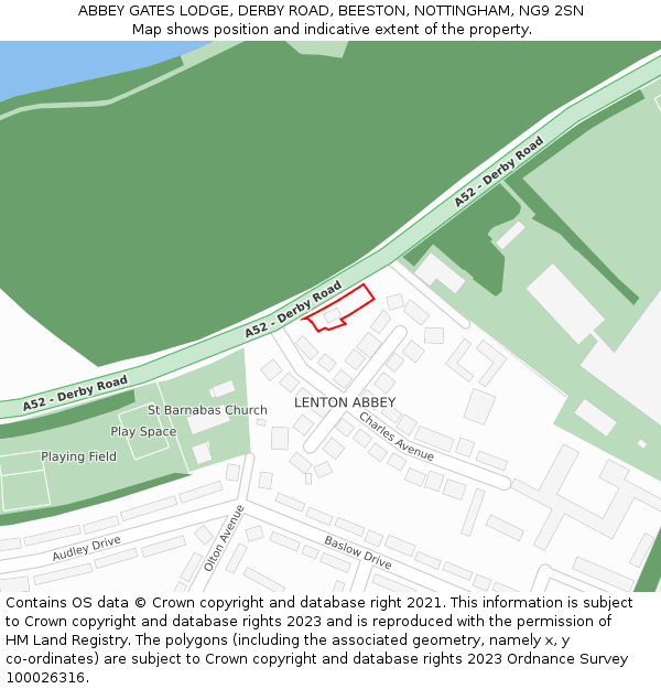 ABBEY GATES LODGE, DERBY ROAD, BEESTON, NOTTINGHAM, NG9 2SN: Location map and indicative extent of plot