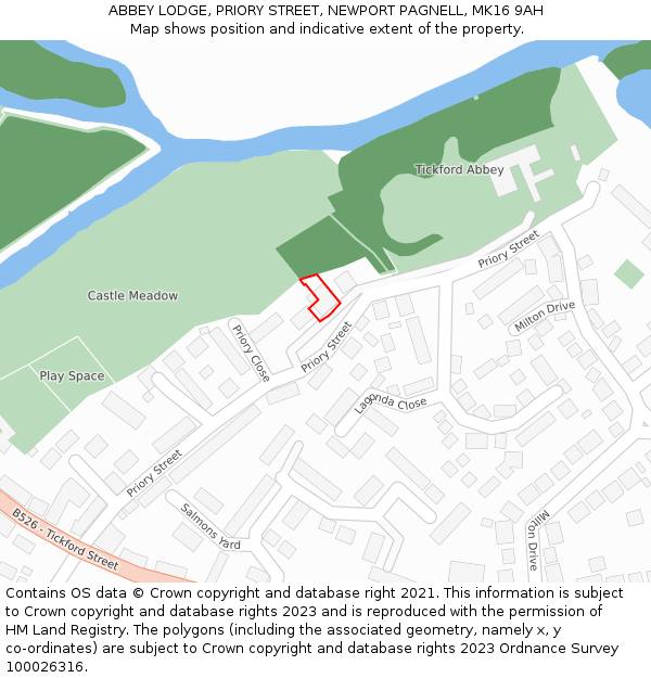 ABBEY LODGE, PRIORY STREET, NEWPORT PAGNELL, MK16 9AH: Location map and indicative extent of plot