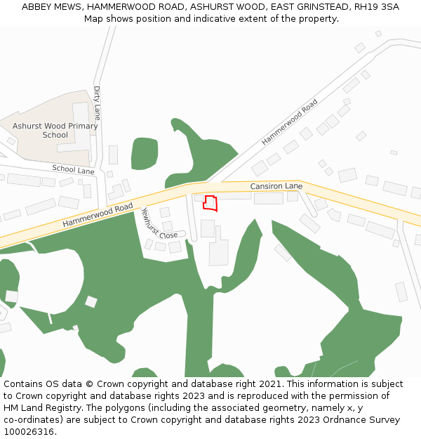 ABBEY MEWS, HAMMERWOOD ROAD, ASHURST WOOD, EAST GRINSTEAD, RH19 3SA: Location map and indicative extent of plot