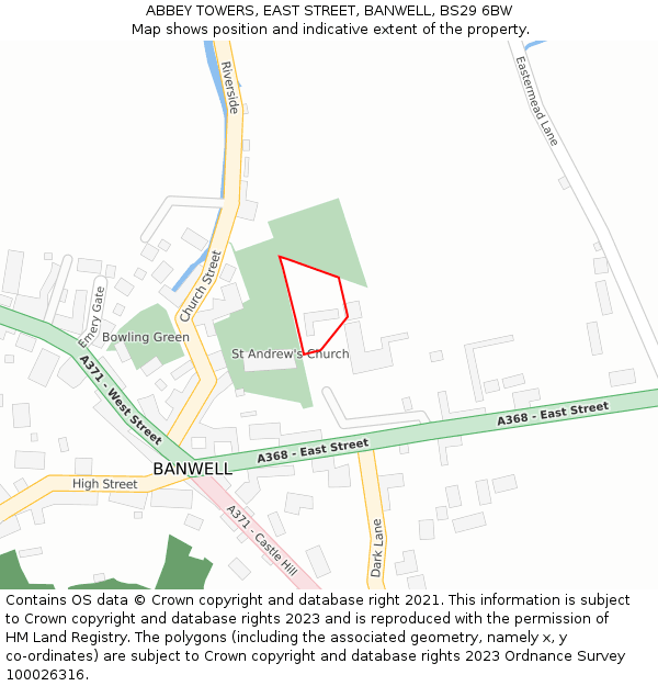 ABBEY TOWERS, EAST STREET, BANWELL, BS29 6BW: Location map and indicative extent of plot
