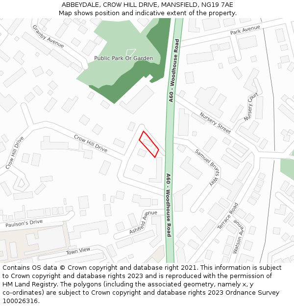 ABBEYDALE, CROW HILL DRIVE, MANSFIELD, NG19 7AE: Location map and indicative extent of plot