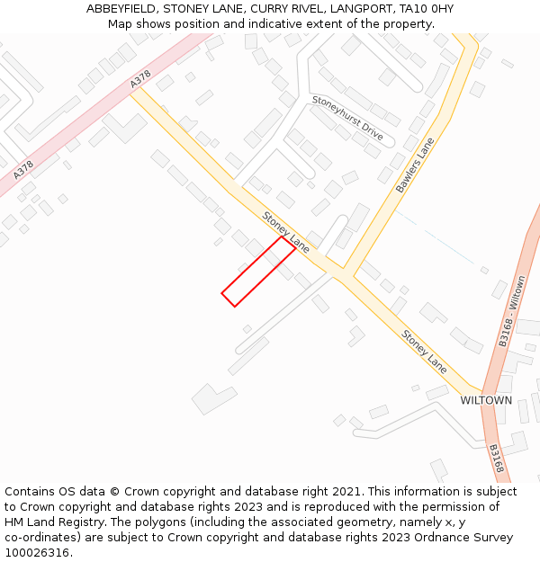 ABBEYFIELD, STONEY LANE, CURRY RIVEL, LANGPORT, TA10 0HY: Location map and indicative extent of plot