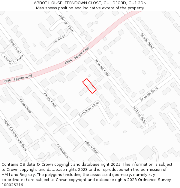 ABBOT HOUSE, FERNDOWN CLOSE, GUILDFORD, GU1 2DN: Location map and indicative extent of plot