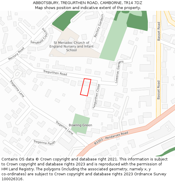 ABBOTSBURY, TREGURTHEN ROAD, CAMBORNE, TR14 7DZ: Location map and indicative extent of plot