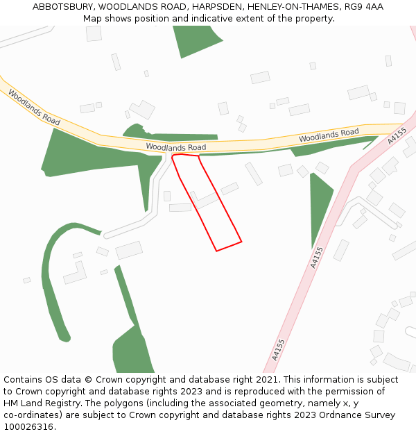 ABBOTSBURY, WOODLANDS ROAD, HARPSDEN, HENLEY-ON-THAMES, RG9 4AA: Location map and indicative extent of plot