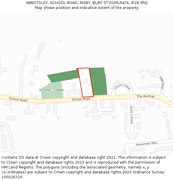 ABBOTSLEY, SCHOOL ROAD, RISBY, BURY ST EDMUNDS, IP28 6RQ: Location map and indicative extent of plot