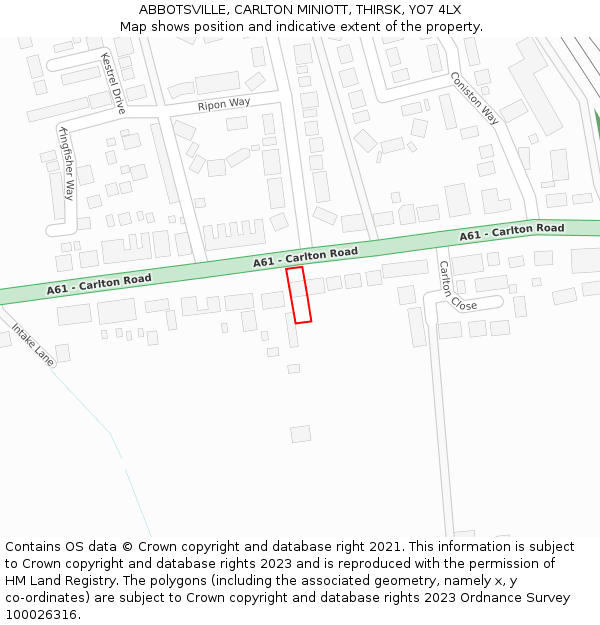 ABBOTSVILLE, CARLTON MINIOTT, THIRSK, YO7 4LX: Location map and indicative extent of plot