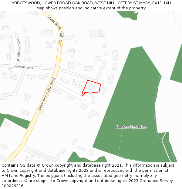 ABBOTSWOOD, LOWER BROAD OAK ROAD, WEST HILL, OTTERY ST MARY, EX11 1XH: Location map and indicative extent of plot