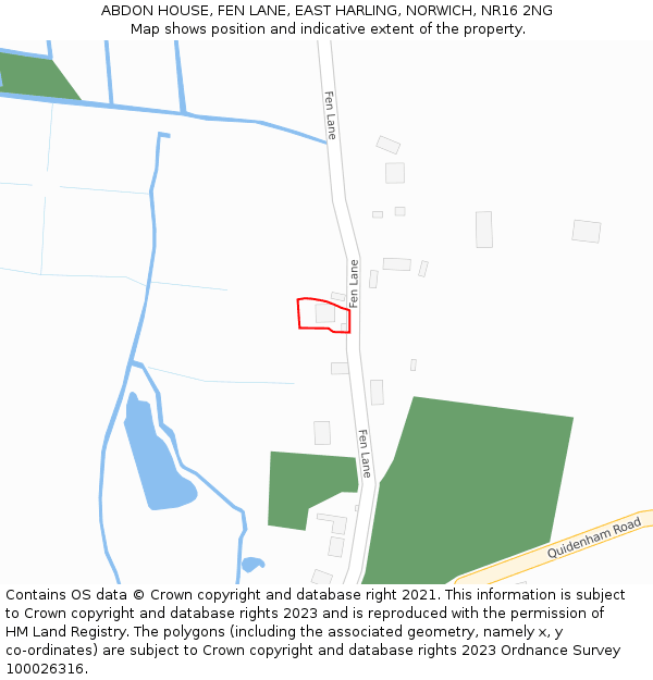 ABDON HOUSE, FEN LANE, EAST HARLING, NORWICH, NR16 2NG: Location map and indicative extent of plot