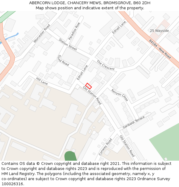 ABERCORN LODGE, CHANCERY MEWS, BROMSGROVE, B60 2DH: Location map and indicative extent of plot