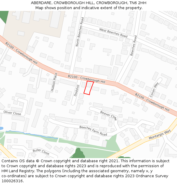 ABERDARE, CROWBOROUGH HILL, CROWBOROUGH, TN6 2HH: Location map and indicative extent of plot