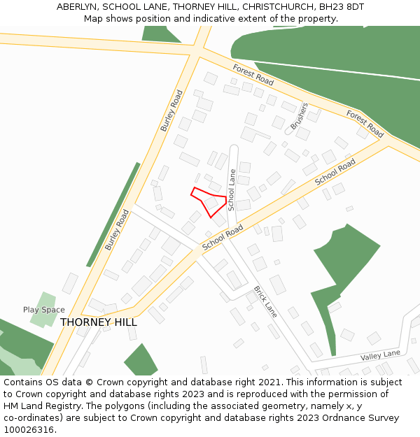 ABERLYN, SCHOOL LANE, THORNEY HILL, CHRISTCHURCH, BH23 8DT: Location map and indicative extent of plot