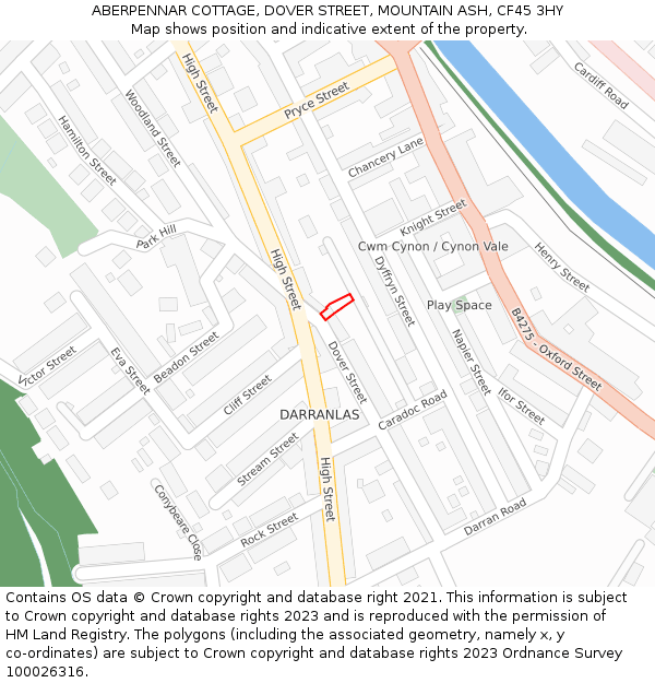 ABERPENNAR COTTAGE, DOVER STREET, MOUNTAIN ASH, CF45 3HY: Location map and indicative extent of plot