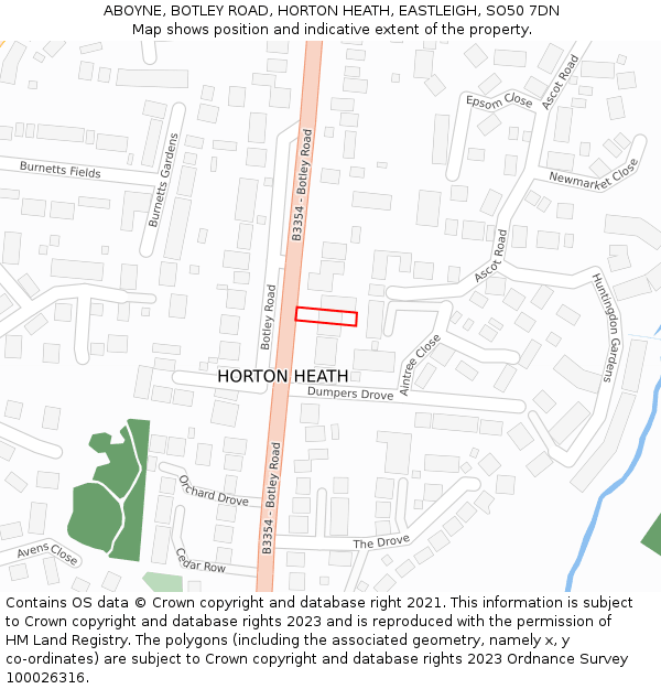 ABOYNE, BOTLEY ROAD, HORTON HEATH, EASTLEIGH, SO50 7DN: Location map and indicative extent of plot