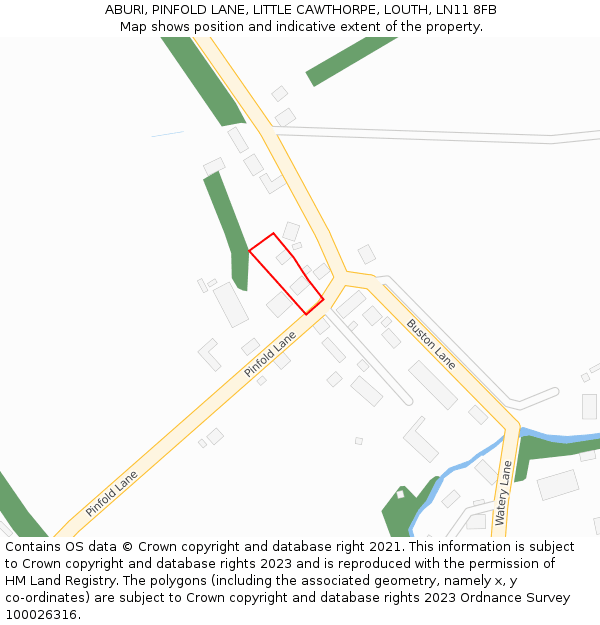 ABURI, PINFOLD LANE, LITTLE CAWTHORPE, LOUTH, LN11 8FB: Location map and indicative extent of plot