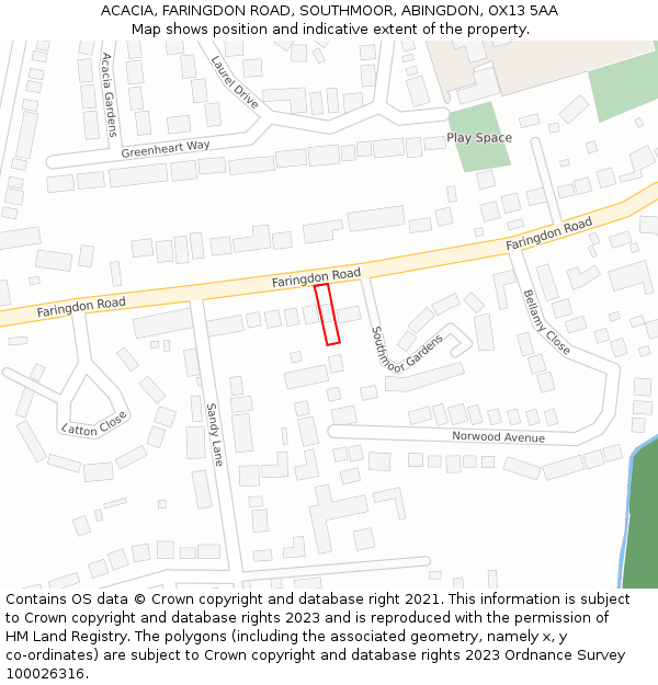 ACACIA, FARINGDON ROAD, SOUTHMOOR, ABINGDON, OX13 5AA: Location map and indicative extent of plot