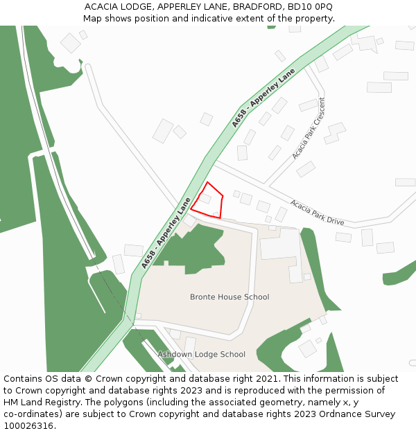 ACACIA LODGE, APPERLEY LANE, BRADFORD, BD10 0PQ: Location map and indicative extent of plot