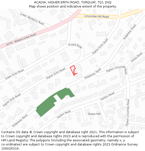 ACADIA, HIGHER ERITH ROAD, TORQUAY, TQ1 2NQ: Location map and indicative extent of plot