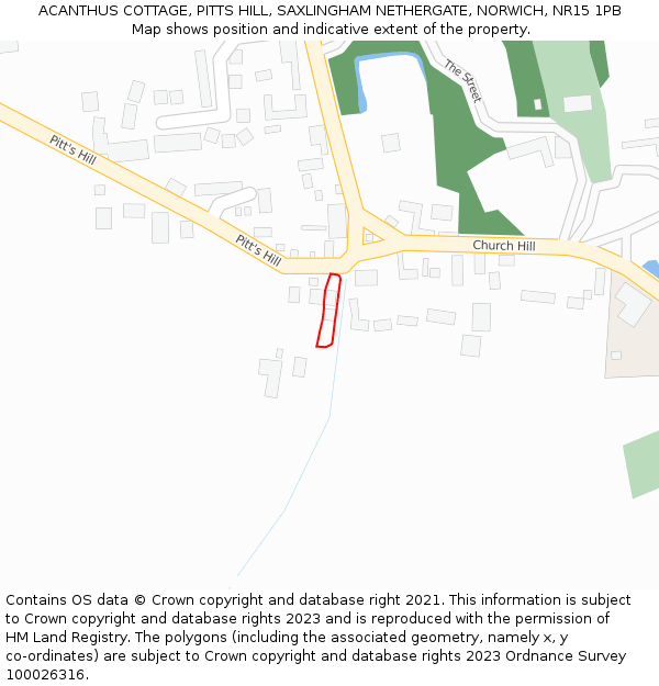 ACANTHUS COTTAGE, PITTS HILL, SAXLINGHAM NETHERGATE, NORWICH, NR15 1PB: Location map and indicative extent of plot