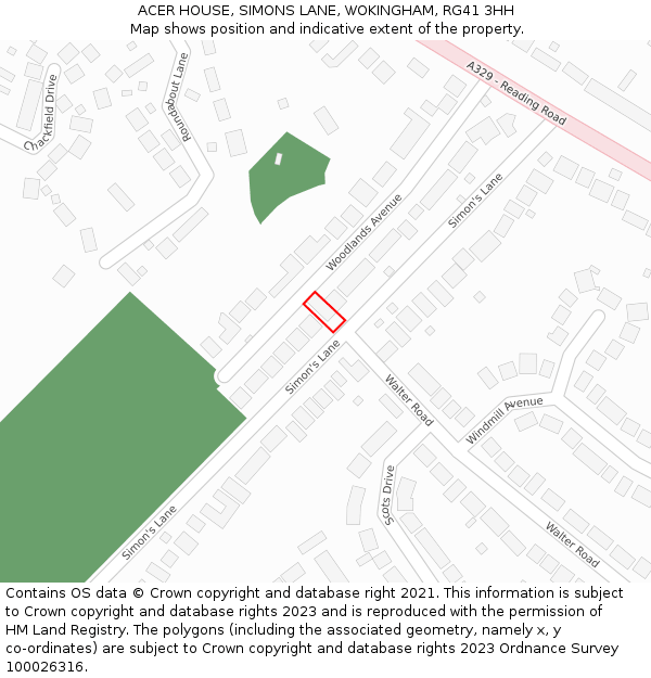 ACER HOUSE, SIMONS LANE, WOKINGHAM, RG41 3HH: Location map and indicative extent of plot