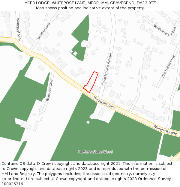 ACER LODGE, WHITEPOST LANE, MEOPHAM, GRAVESEND, DA13 0TZ: Location map and indicative extent of plot