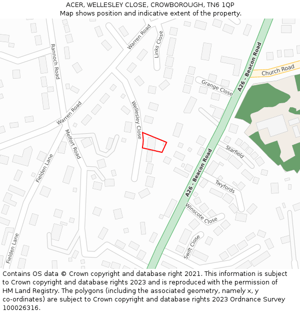 ACER, WELLESLEY CLOSE, CROWBOROUGH, TN6 1QP: Location map and indicative extent of plot