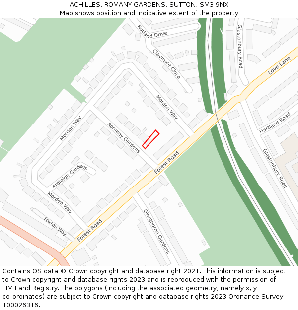 ACHILLES, ROMANY GARDENS, SUTTON, SM3 9NX: Location map and indicative extent of plot