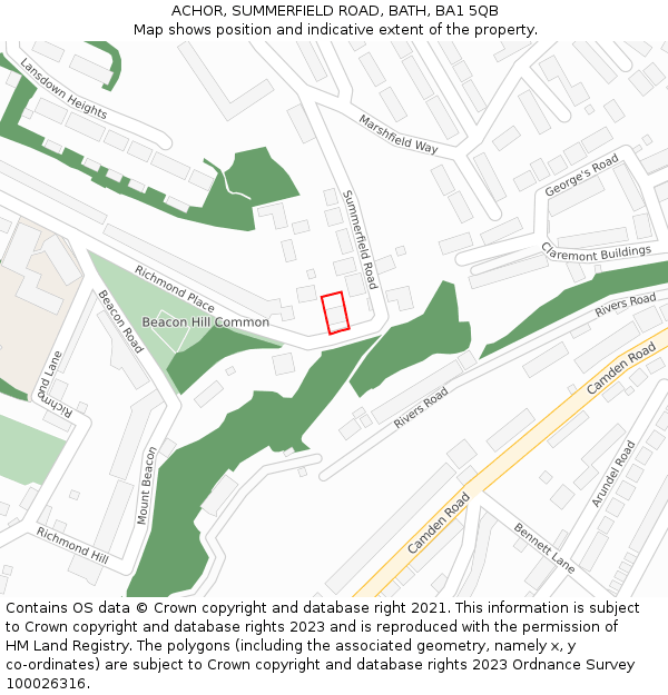 ACHOR, SUMMERFIELD ROAD, BATH, BA1 5QB: Location map and indicative extent of plot