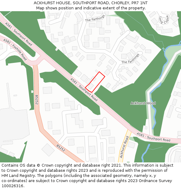 ACKHURST HOUSE, SOUTHPORT ROAD, CHORLEY, PR7 1NT: Location map and indicative extent of plot