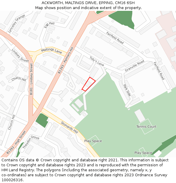 ACKWORTH, MALTINGS DRIVE, EPPING, CM16 6SH: Location map and indicative extent of plot