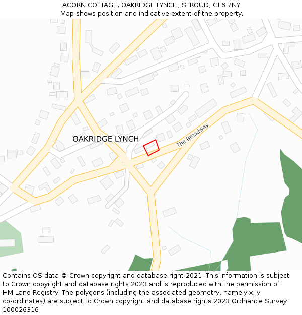 ACORN COTTAGE, OAKRIDGE LYNCH, STROUD, GL6 7NY: Location map and indicative extent of plot