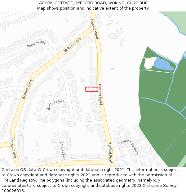 ACORN COTTAGE, PYRFORD ROAD, WOKING, GU22 8UP: Location map and indicative extent of plot