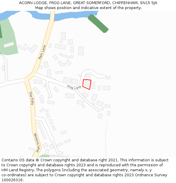 ACORN LODGE, FROG LANE, GREAT SOMERFORD, CHIPPENHAM, SN15 5JA: Location map and indicative extent of plot