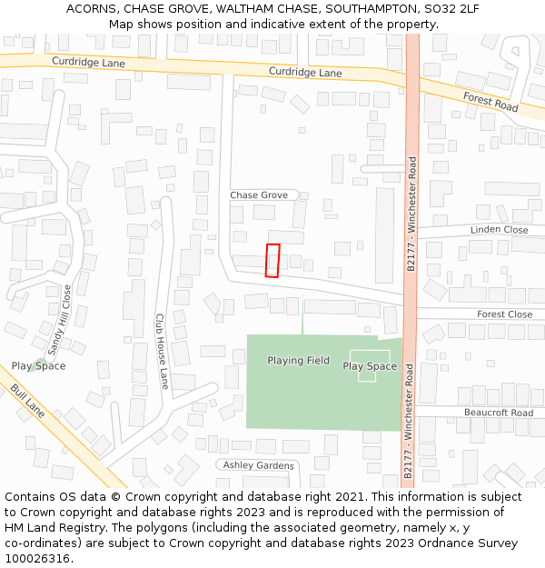 ACORNS, CHASE GROVE, WALTHAM CHASE, SOUTHAMPTON, SO32 2LF: Location map and indicative extent of plot