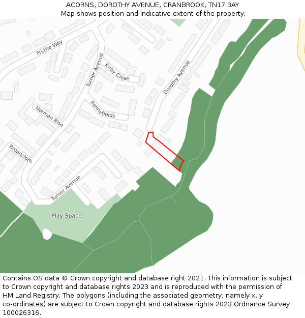 ACORNS, DOROTHY AVENUE, CRANBROOK, TN17 3AY: Location map and indicative extent of plot