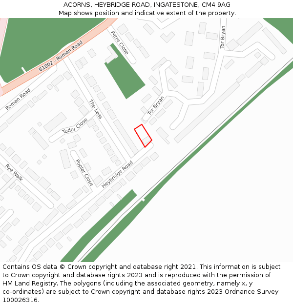 ACORNS, HEYBRIDGE ROAD, INGATESTONE, CM4 9AG: Location map and indicative extent of plot