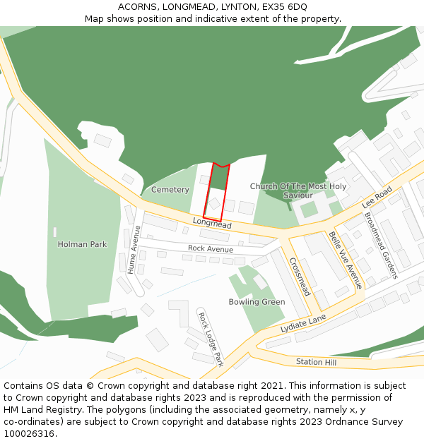 ACORNS, LONGMEAD, LYNTON, EX35 6DQ: Location map and indicative extent of plot