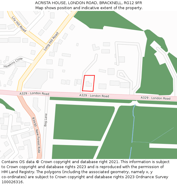 ACRISTA HOUSE, LONDON ROAD, BRACKNELL, RG12 9FR: Location map and indicative extent of plot