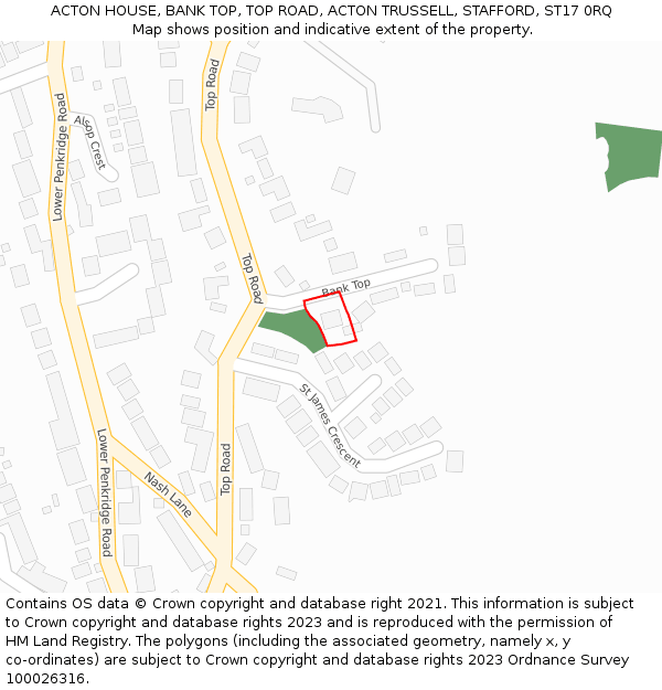 ACTON HOUSE, BANK TOP, TOP ROAD, ACTON TRUSSELL, STAFFORD, ST17 0RQ: Location map and indicative extent of plot