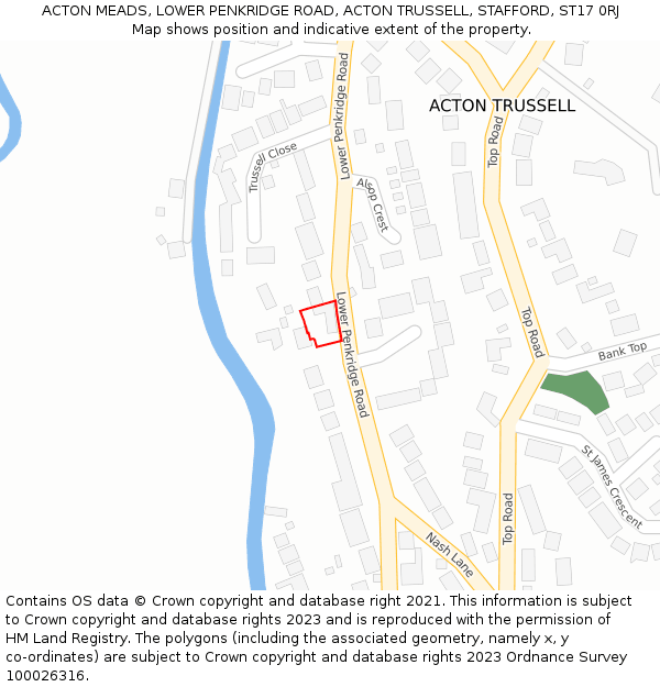 ACTON MEADS, LOWER PENKRIDGE ROAD, ACTON TRUSSELL, STAFFORD, ST17 0RJ: Location map and indicative extent of plot