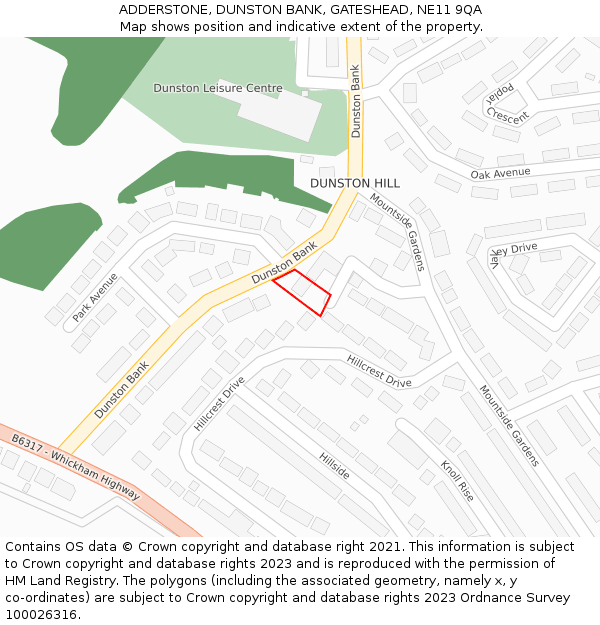 ADDERSTONE, DUNSTON BANK, GATESHEAD, NE11 9QA: Location map and indicative extent of plot