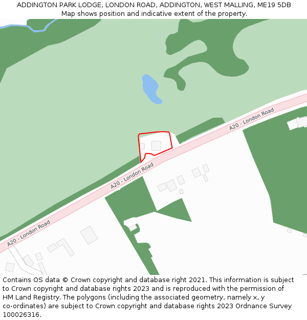 ADDINGTON PARK LODGE, LONDON ROAD, ADDINGTON, WEST MALLING, ME19 5DB: Location map and indicative extent of plot